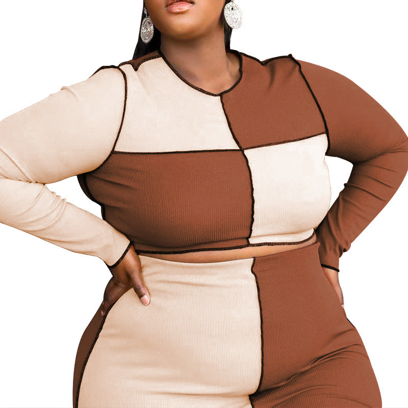 Plus Size Color Matching Sexy Casual Set