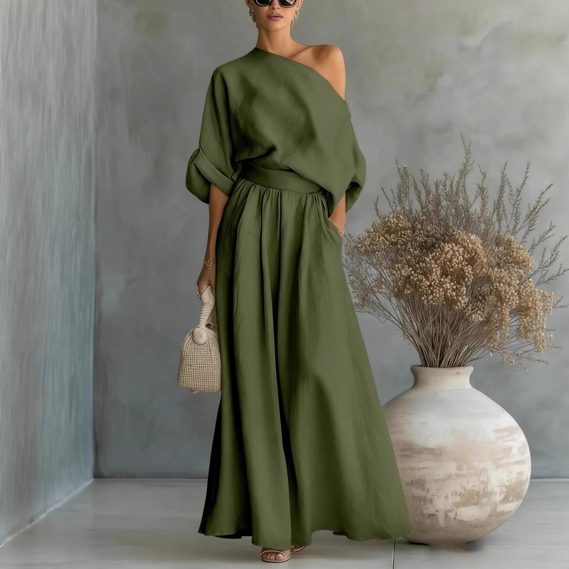 Wide Leg Casual off Shoulder Two Piece