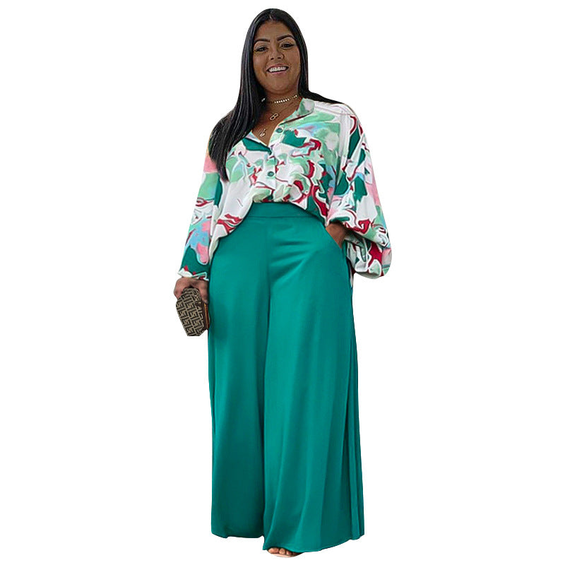 Loose Casual Printed Top & Wide Leg Pants