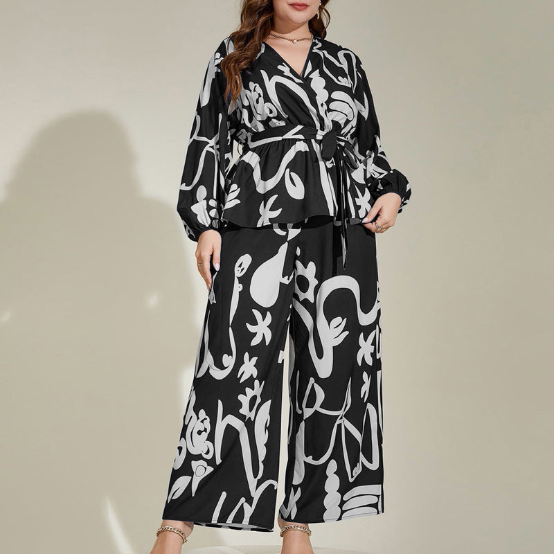 Loose Retro Floral V Neck Office Middle East Printing Shirt Outfit