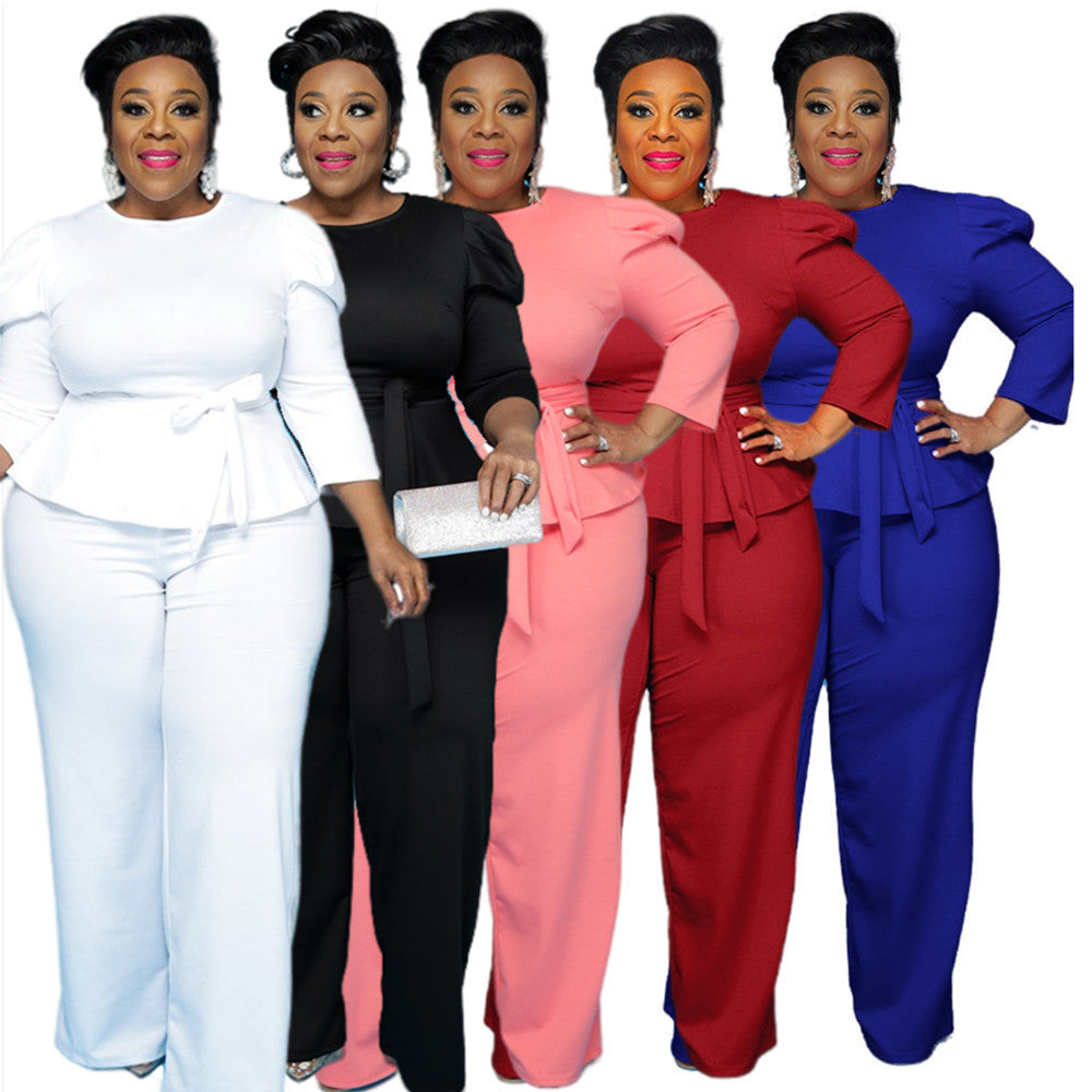 Platform Solid Color Long-Sleeved Trousers Two-Piece Suit