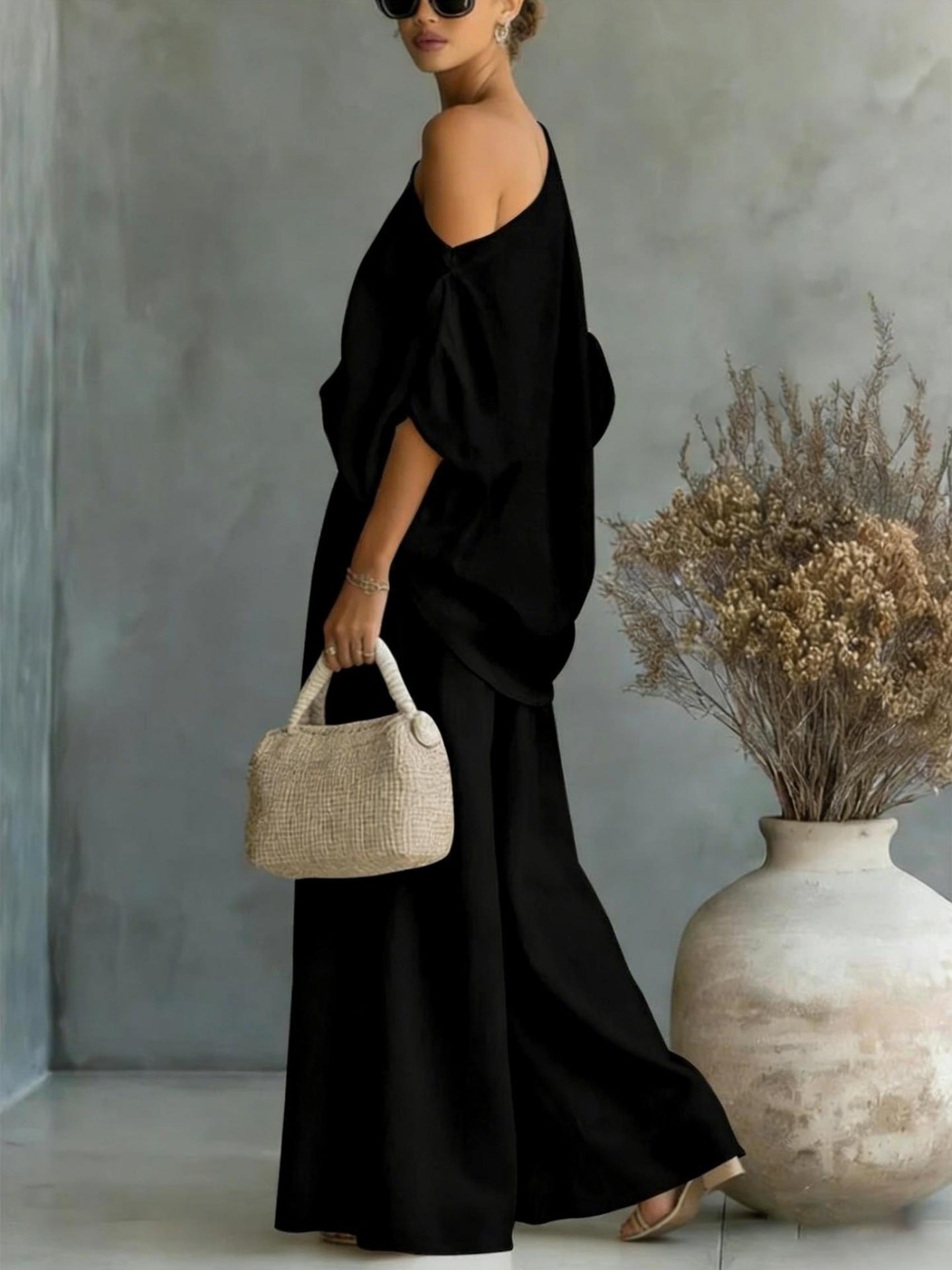 Wide Leg Casual off Shoulder Two Piece