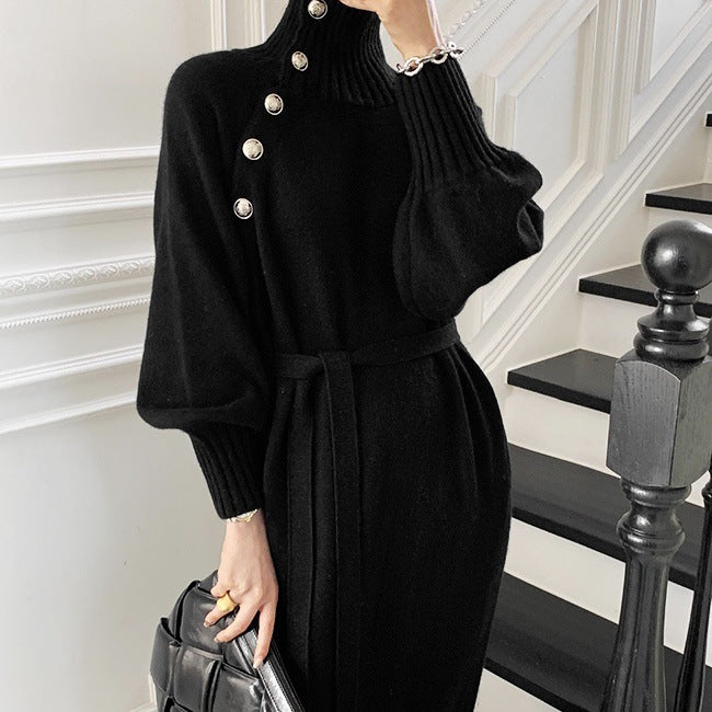 Knitted Japanese Korean Lace up Sweater Dress