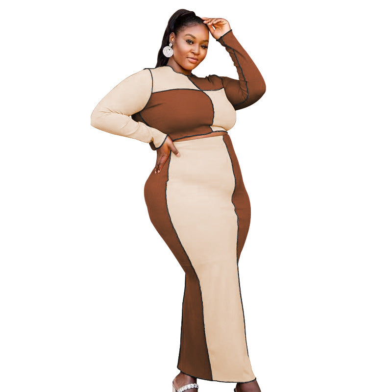 Plus Size Color Matching Sexy Casual Set