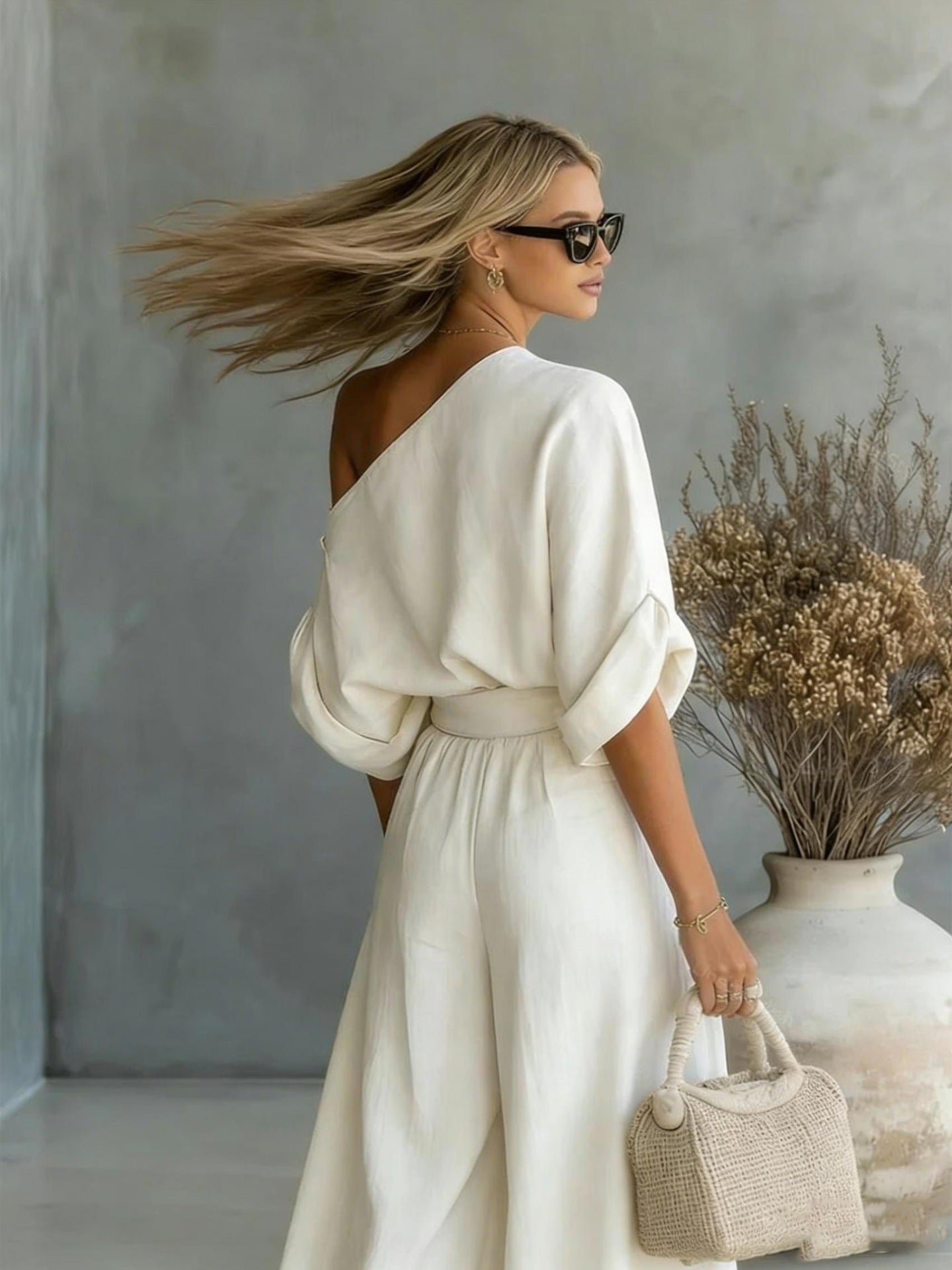Wide Leg Casual off Shoulder Two Piece
