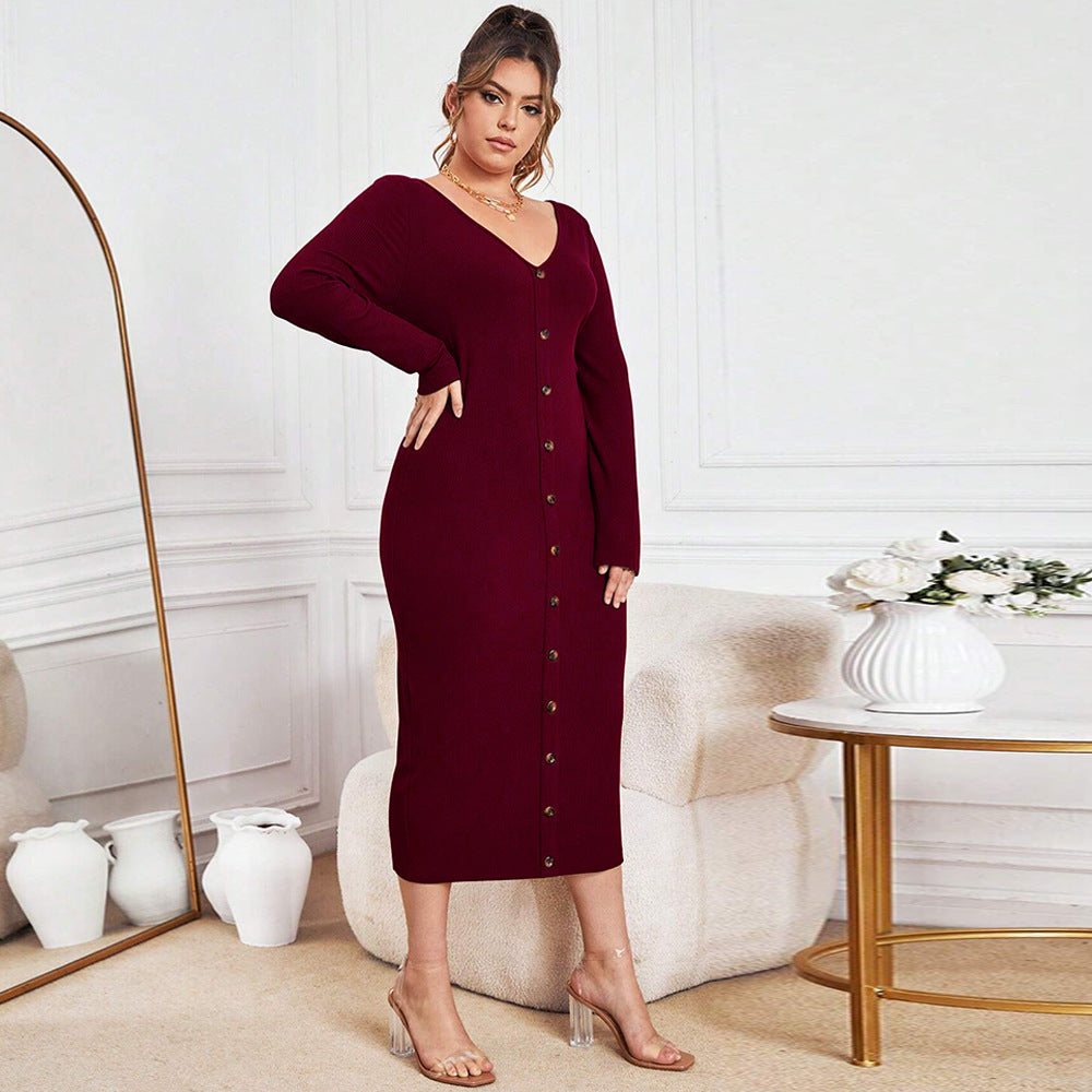 V neck Sheath Knitted Maxi Dress