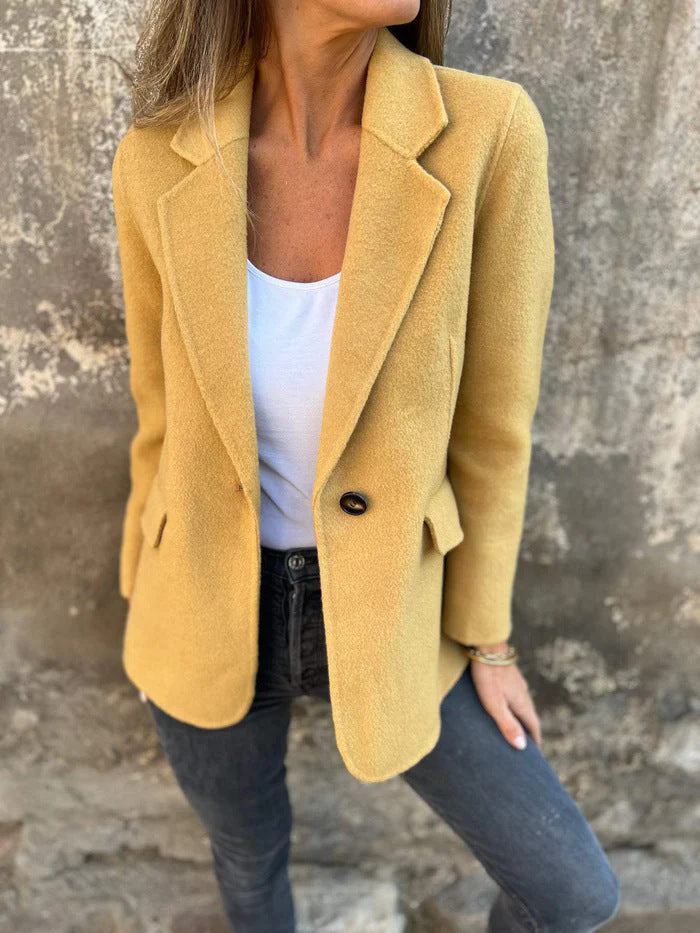 Casual Button Solid Color Woolen Coat Jacket