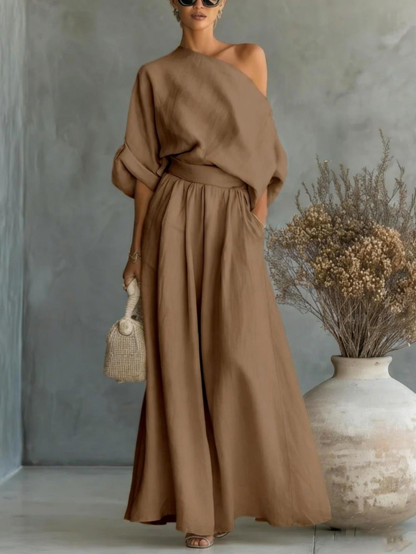 Wide Leg Casual off Shoulder Two Piece