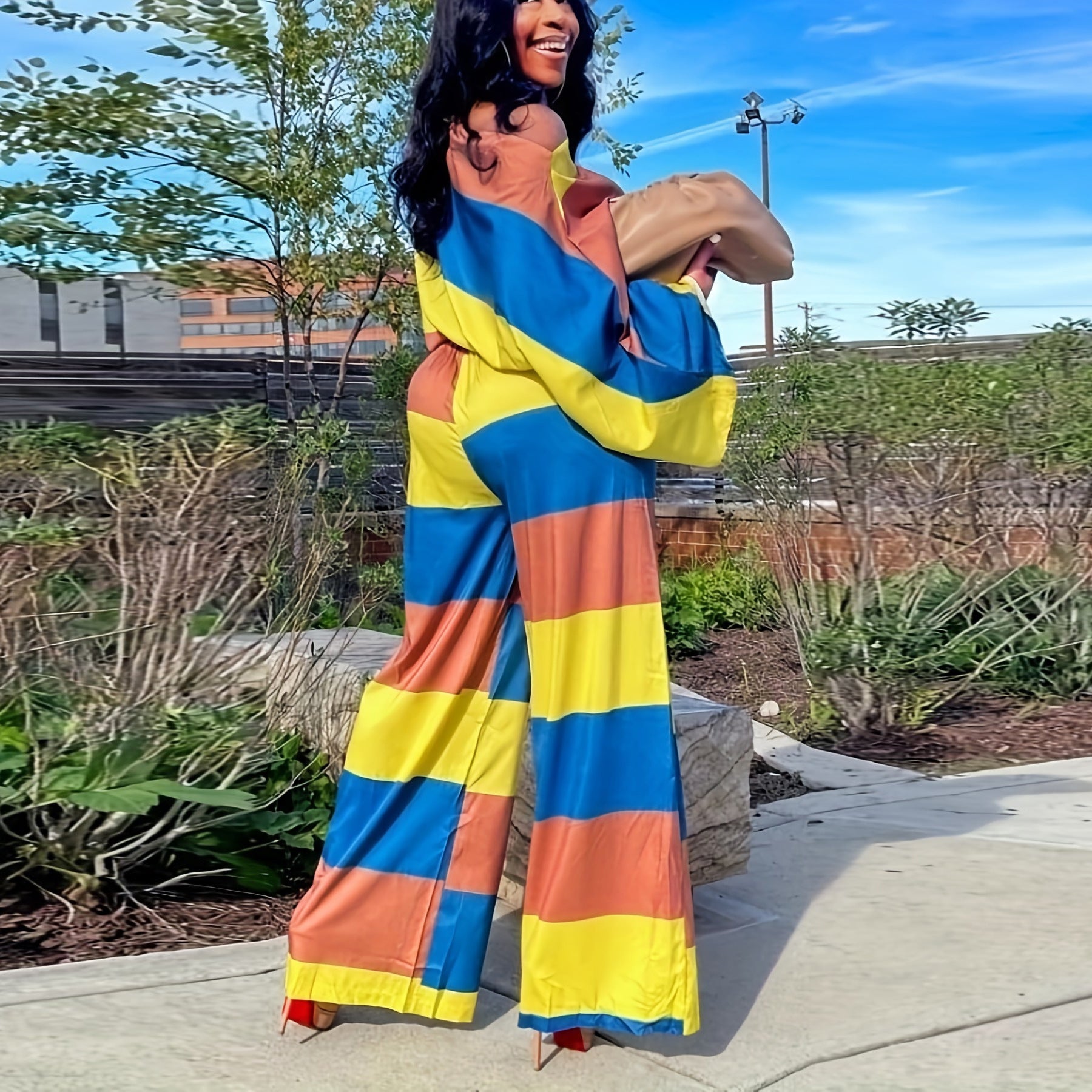 Loose Oversized Long Sleeves Suit Printed Shoulder Two Piece Set