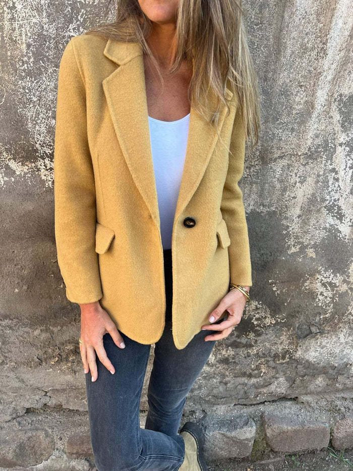 Casual Button Solid Color Woolen Coat Jacket
