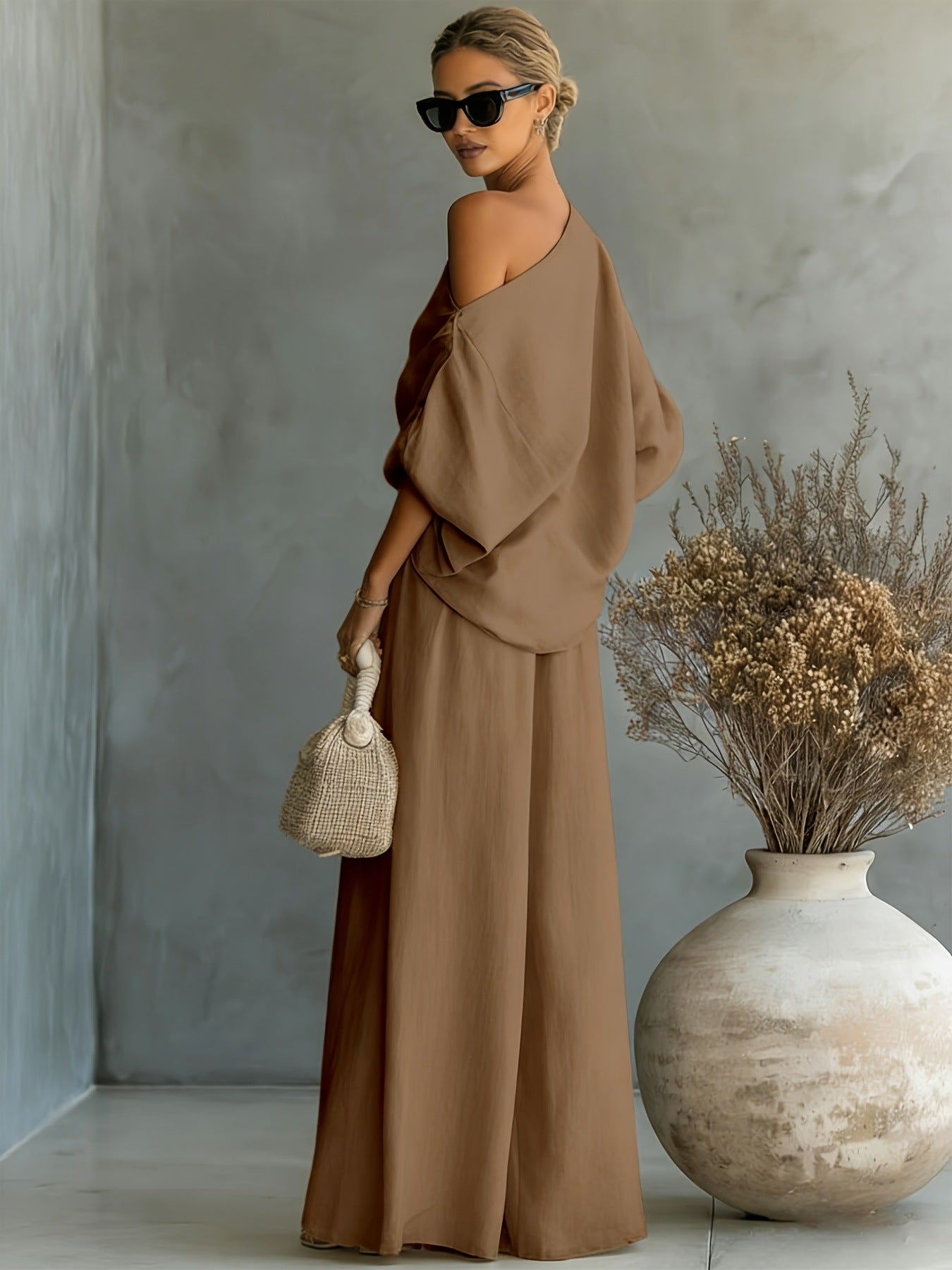 Wide Leg Casual off Shoulder Two Piece