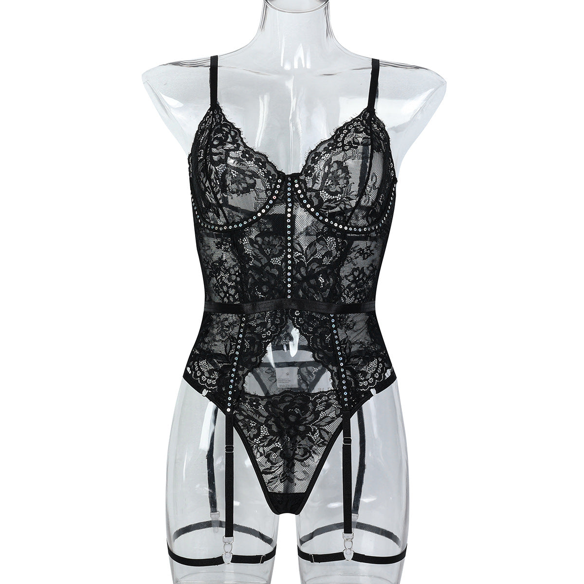 Sexy Sequence Lace Eyelash Two Piece Suit