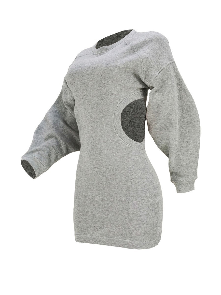 Hollow Out Lantern Sleeve Sweater Dress