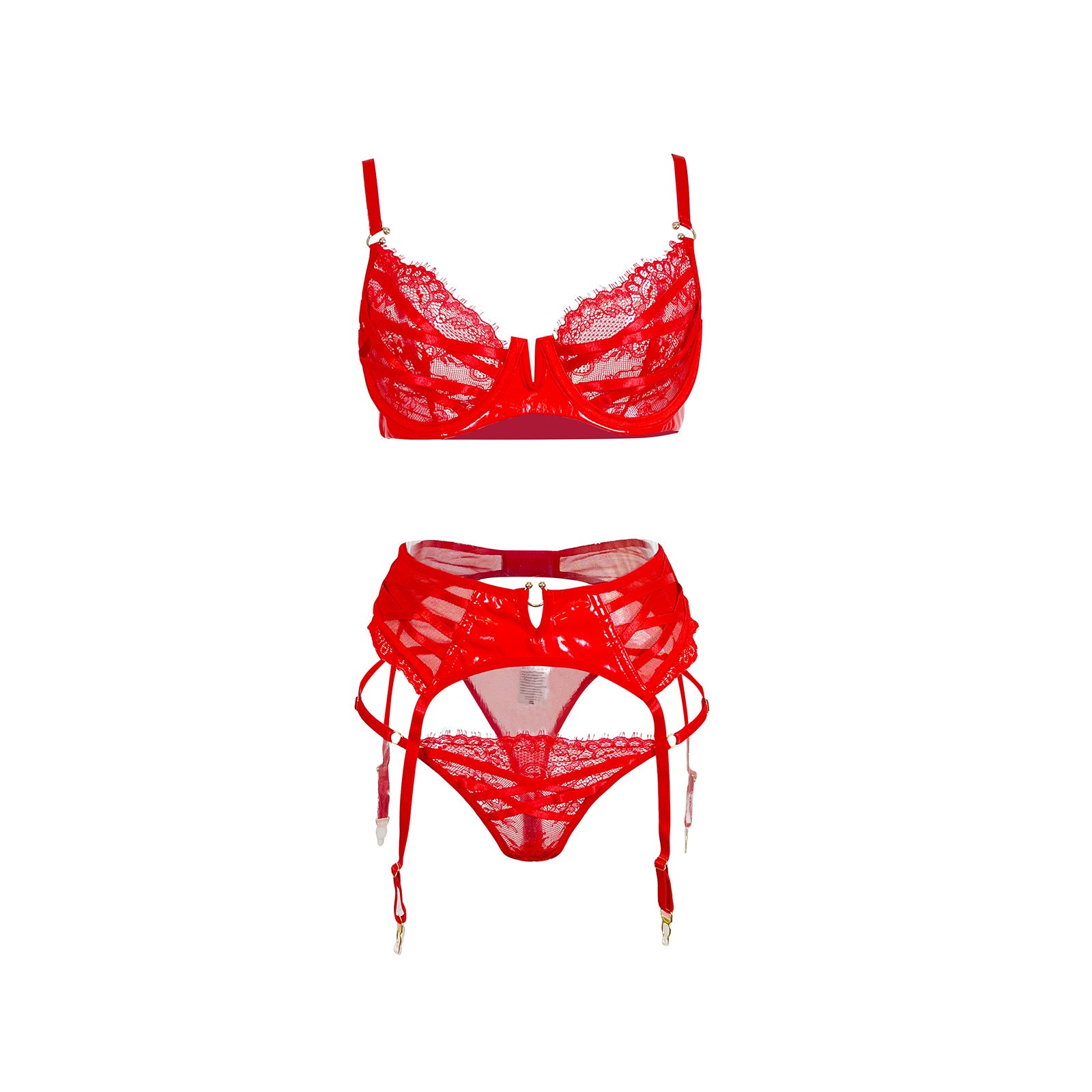 Red Sexy Soft Underwire Lace Push up Three Piece Set