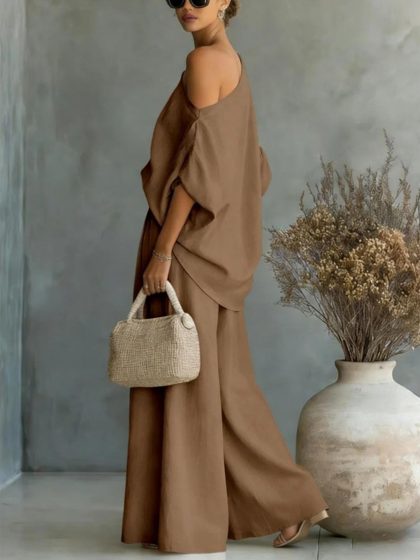 Wide Leg Casual off Shoulder Two Piece