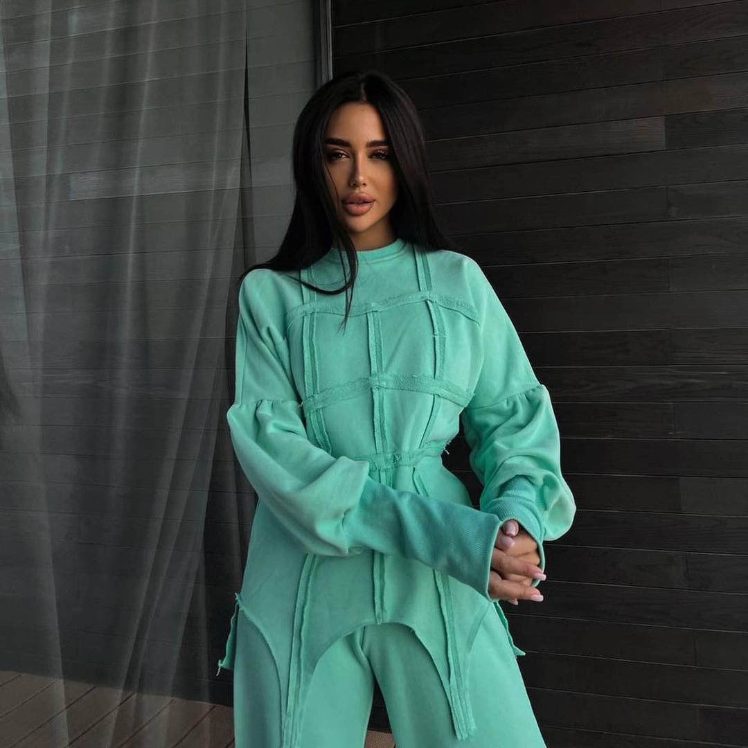 Pullover Hoodie Split Pants Two Piece