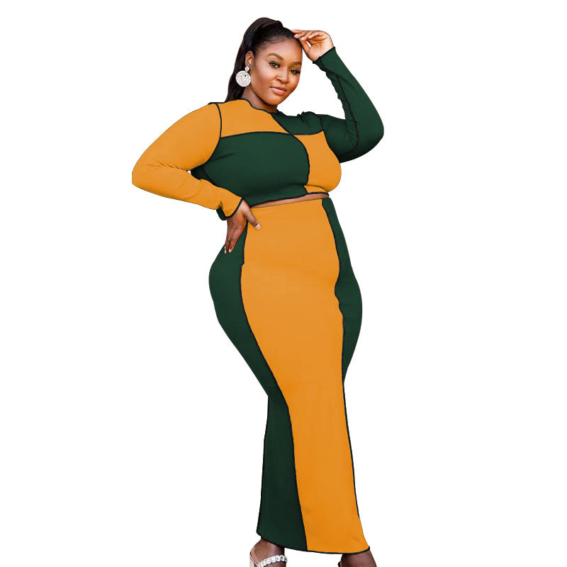 Plus Size Color Matching Sexy Casual Set