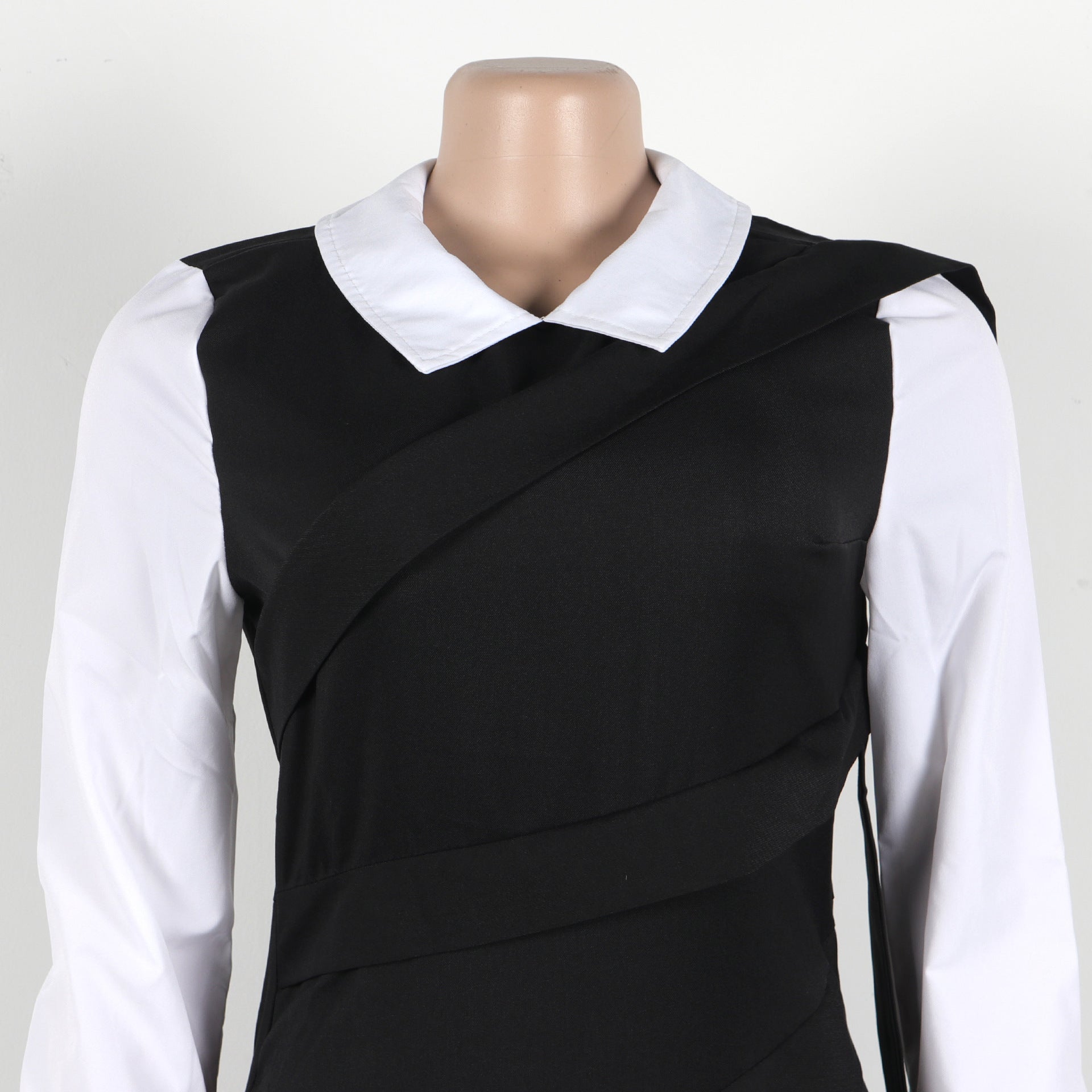 Contrast False Two Piece Ribbon Dress