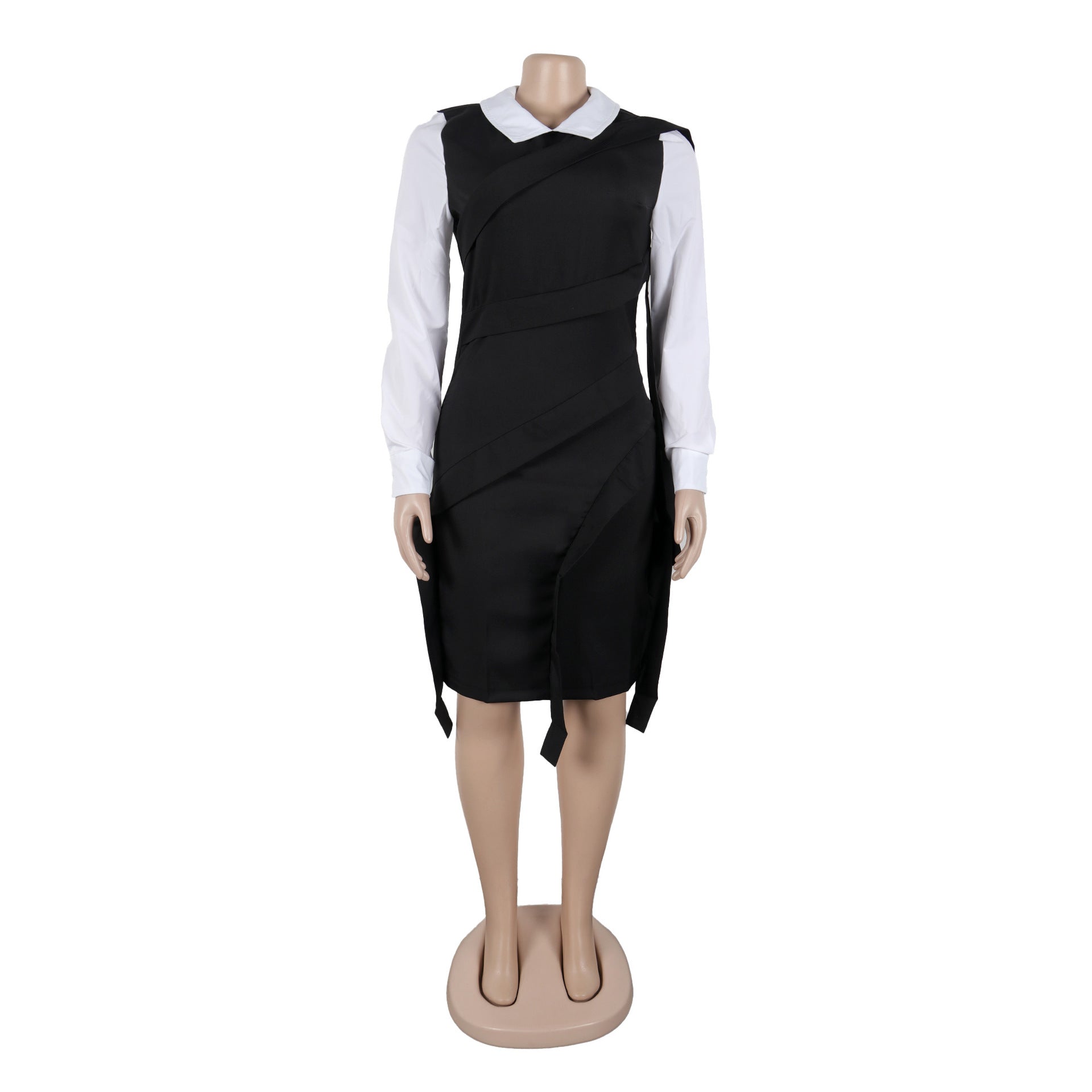 Contrast False Two Piece Ribbon Dress