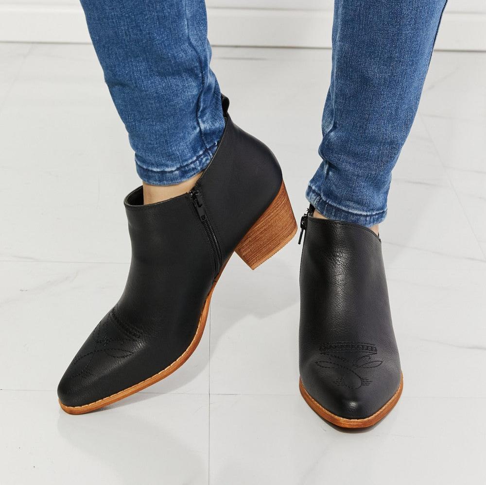 Embroidered Crossover Cowboy Bootie in Black