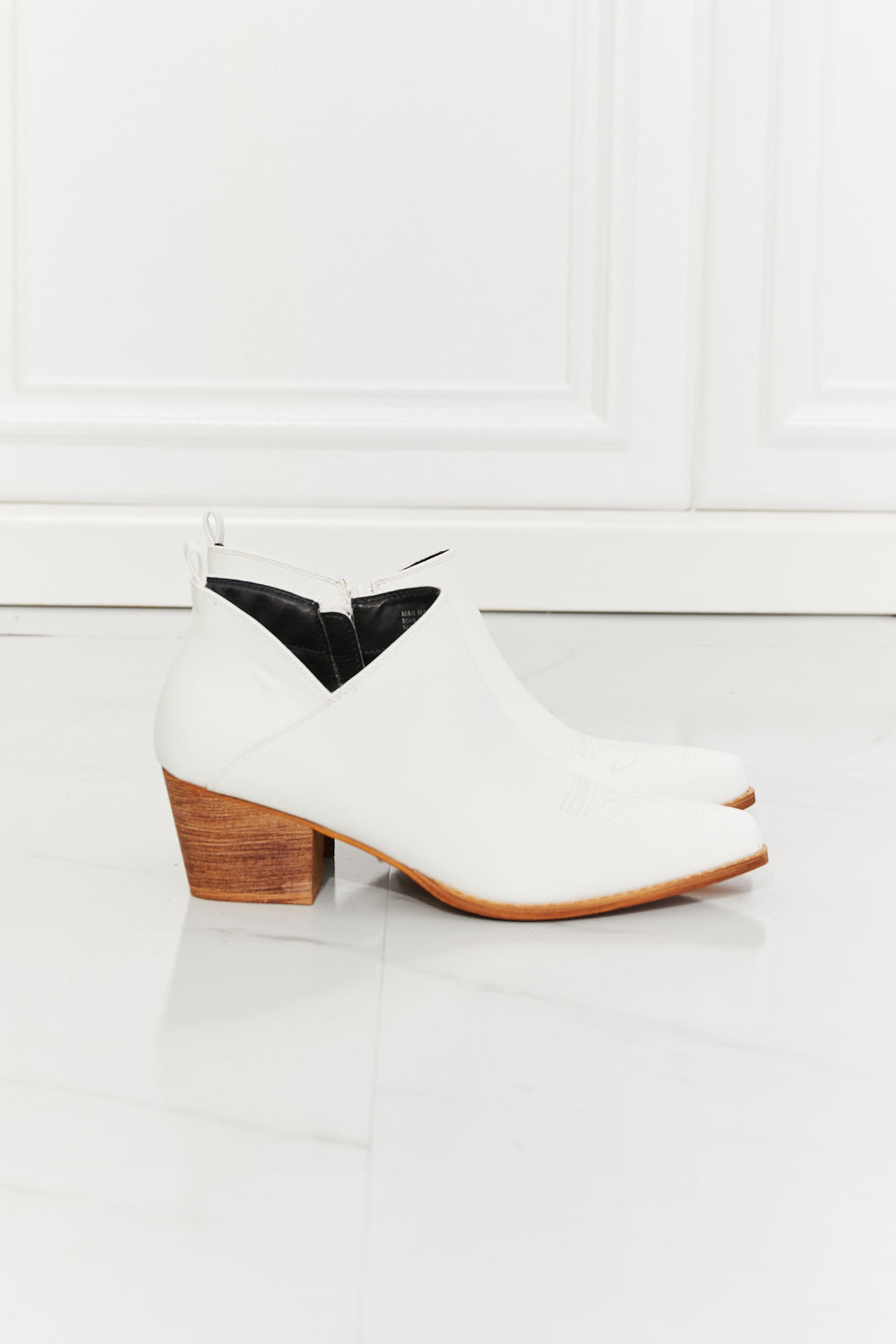 Embroidered Crossover Bootie in White