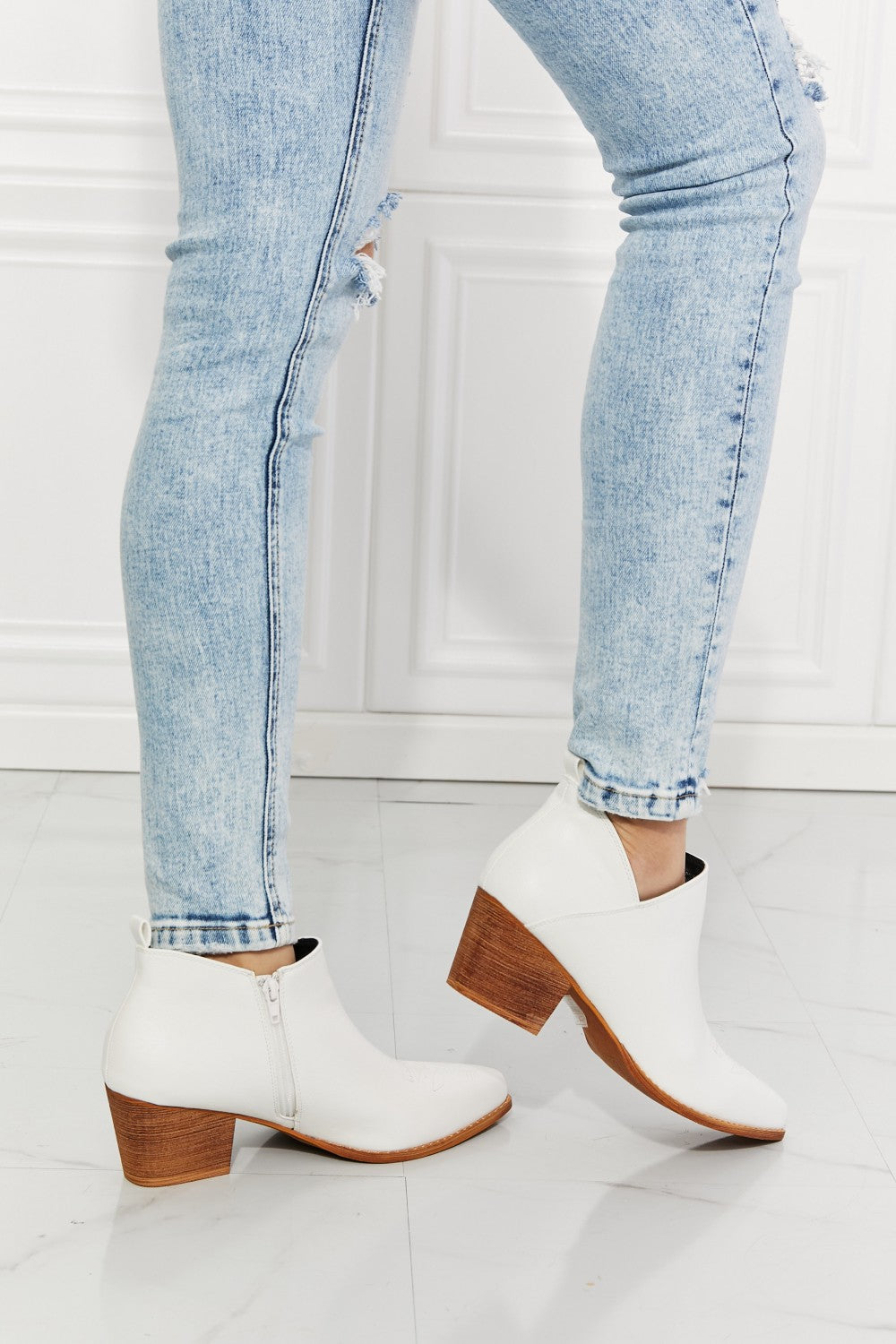 Embroidered Crossover Bootie in White