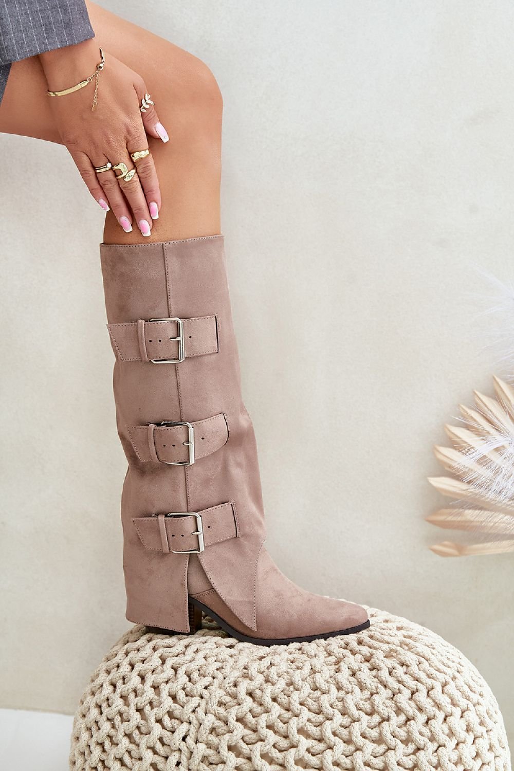Suede Heeled Boots with Elegant Buckle Detail