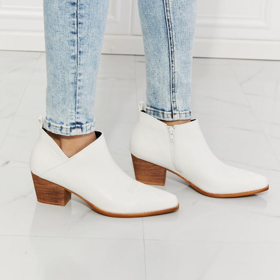 Embroidered Crossover Bootie in White