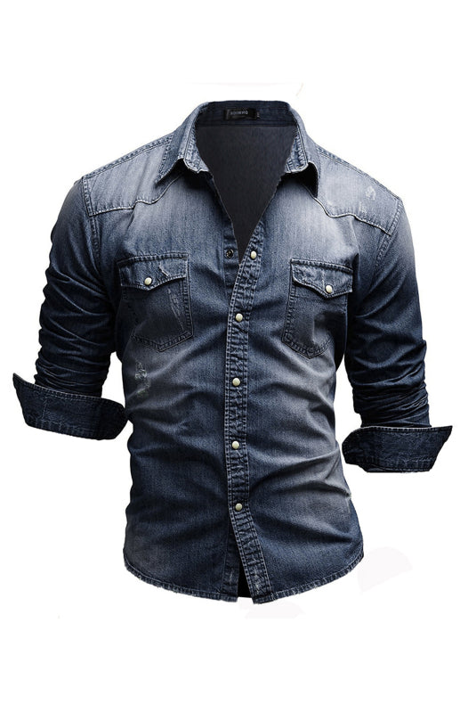 Polyester Lapel Collar Solid Men's Shirt