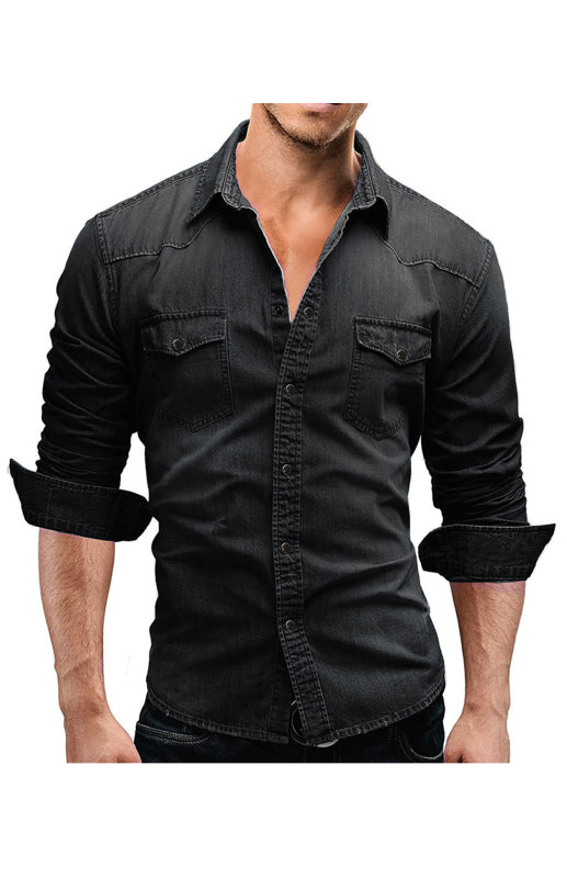 Polyester Lapel Collar Solid Men's Shirt