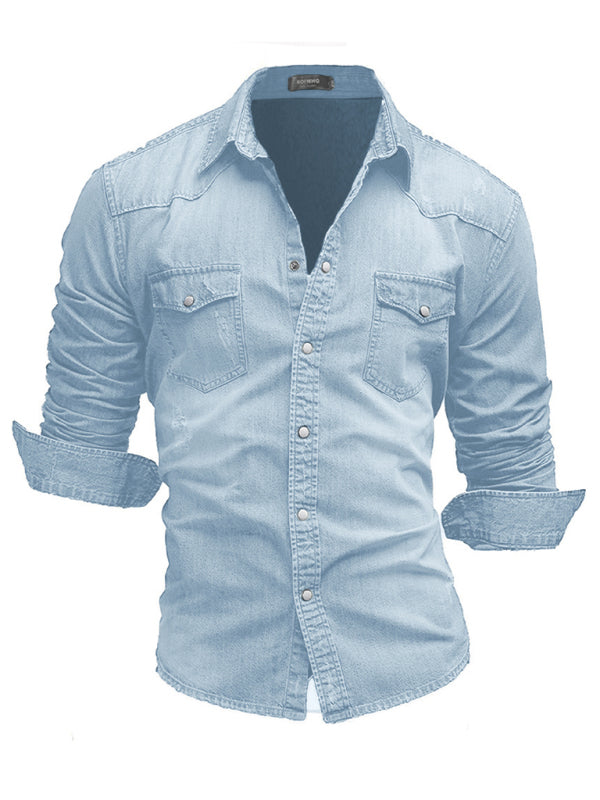 Polyester Lapel Collar Solid Men's Shirt