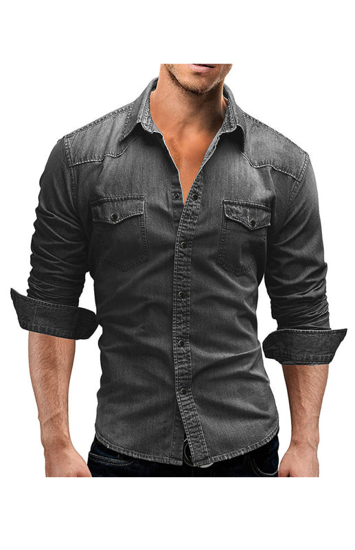 Polyester Lapel Collar Solid Men's Shirt