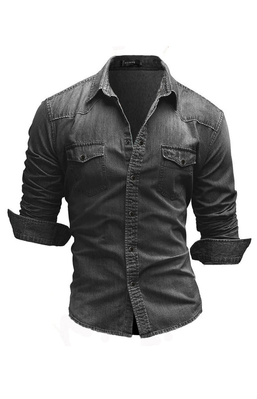 Polyester Lapel Collar Solid Men's Shirt