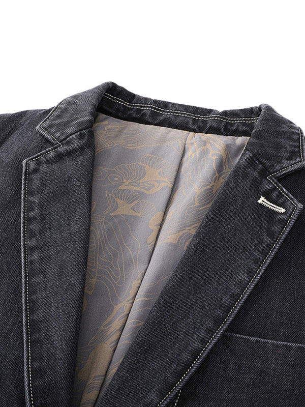 Men's Autumn-Winter Lapel Collar Knit Denim Jacket