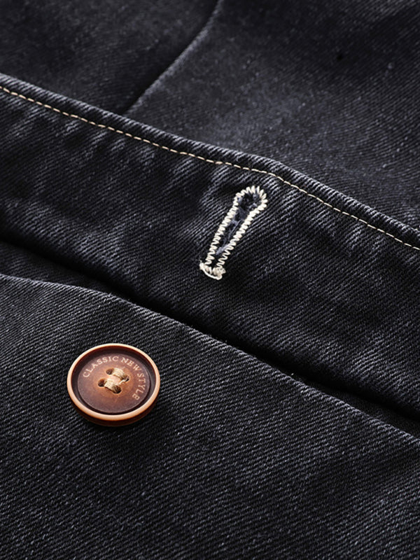 Men's Autumn-Winter Lapel Collar Knit Denim Jacket