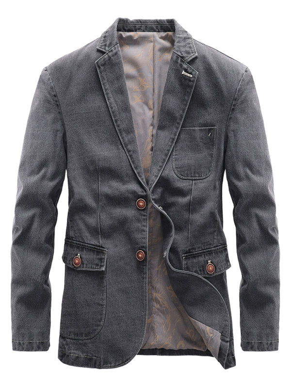 Men's Autumn-Winter Lapel Collar Knit Denim Jacket