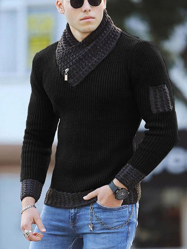 British Men's Sweater Pullover Long Sleeve Scarf Turtleneck Men's Knitwear