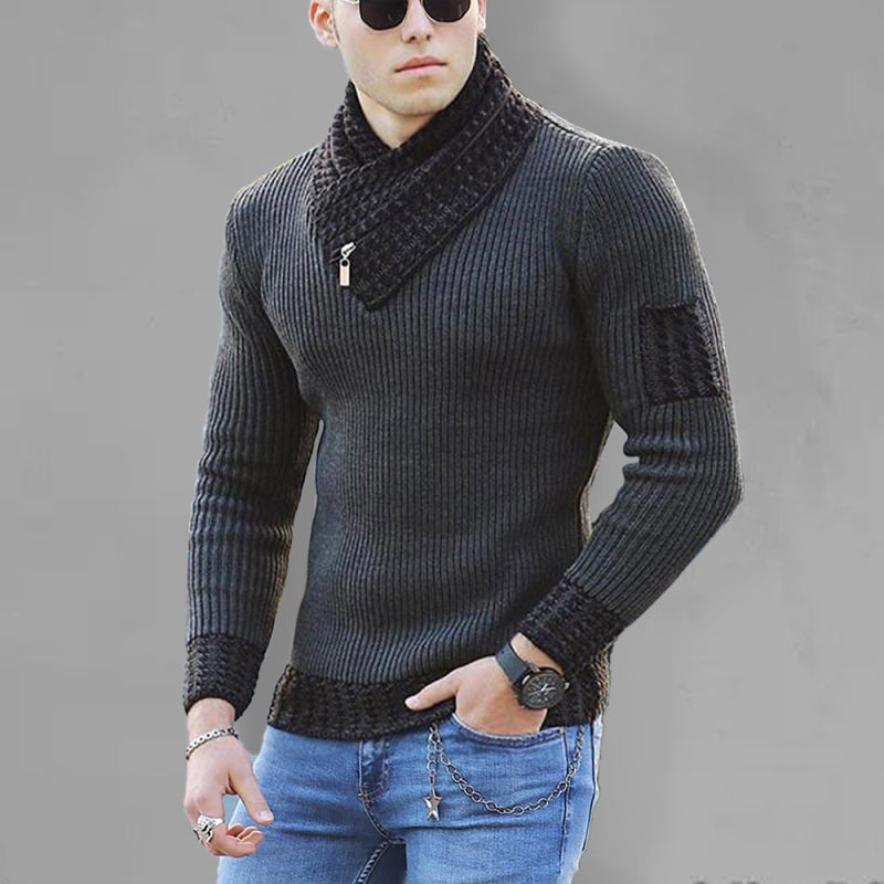 British Men's Sweater Pullover Long Sleeve Scarf Turtleneck Men's Knitwear