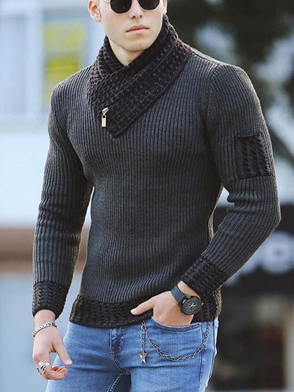 British Men's Sweater Pullover Long Sleeve Scarf Turtleneck Men's Knitwear
