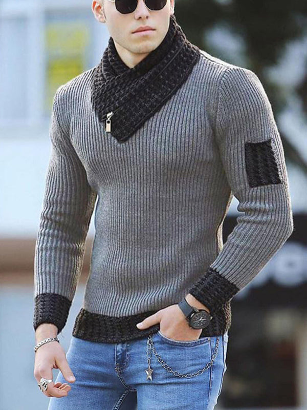 British Men's Sweater Pullover Long Sleeve Scarf Turtleneck Men's Knitwear