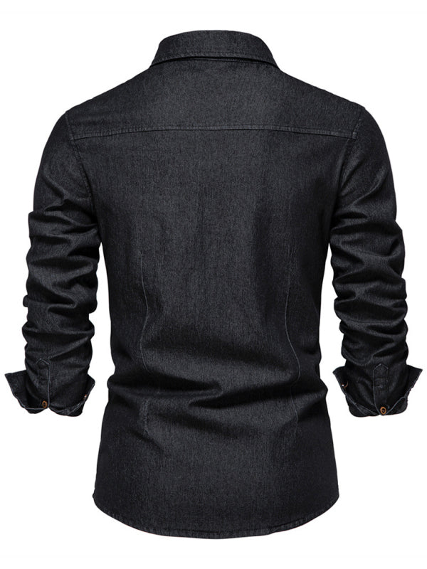 Denim non-iron long-sleeved shirt
