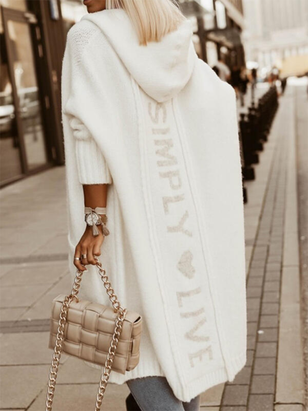 Cardigan lapel hooded long wool loose sweater coat